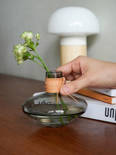 レザー ガラスベース ワイド グレー